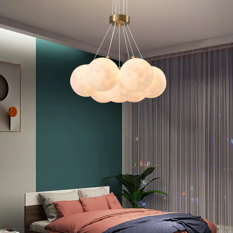 

Northern European Living Room Light Luxury Bubble Lamp Designer Creative 3D Moon Chandelier Children's Room Bedroom Chandelier