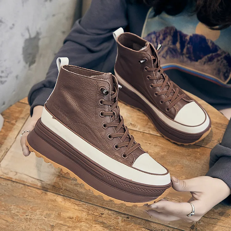 

Кеды женские с высоким верхом, кожаные холщовые кроссовки на платформе, повседневная прогулочная обувь для девочек