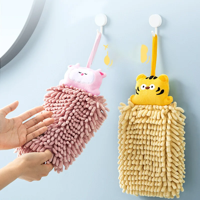 

1Pcs Cartoon Animal Chenille Hand Towel for Kitchen Bathroom Super Soft Absorbent Quick-dry Handkerchief Home Microfiber Towels