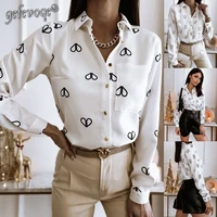 love print turn down collar trend long sleeve shirt top female casual loose patchwork pockets cardigan single breasted clothing