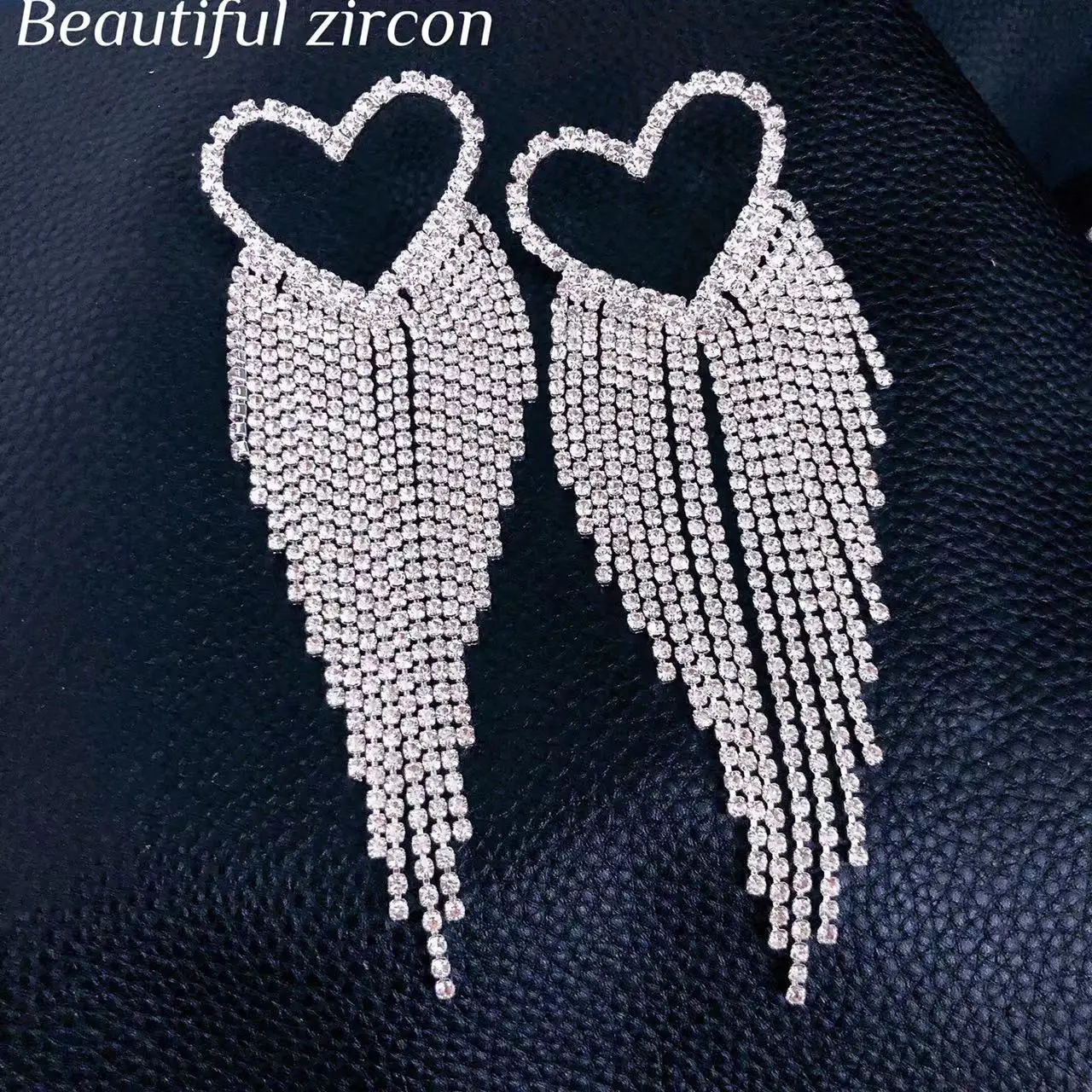 2020 блестящие женские модные длинные серьги-кисточки в форме сердца стразы