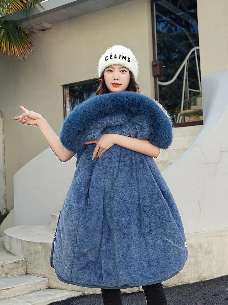 2022 New Winter Jacket Women Parka Fashion Coat Wool Liner Hooded Parka With Fur Collar Warm Snow Wear Padded Clothes