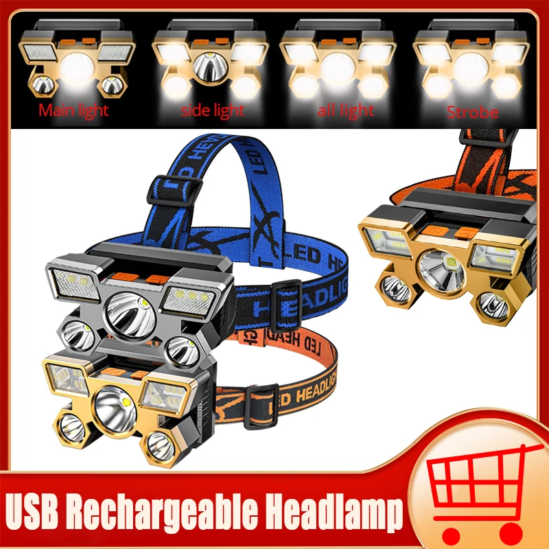 

USB Перезаряжаемый налобный фонарь, ярсветильник свет, супер яркая рыболовная лампа, ярсветильник фонарь дальнего радиуса действия для наружного освещения, фонарик