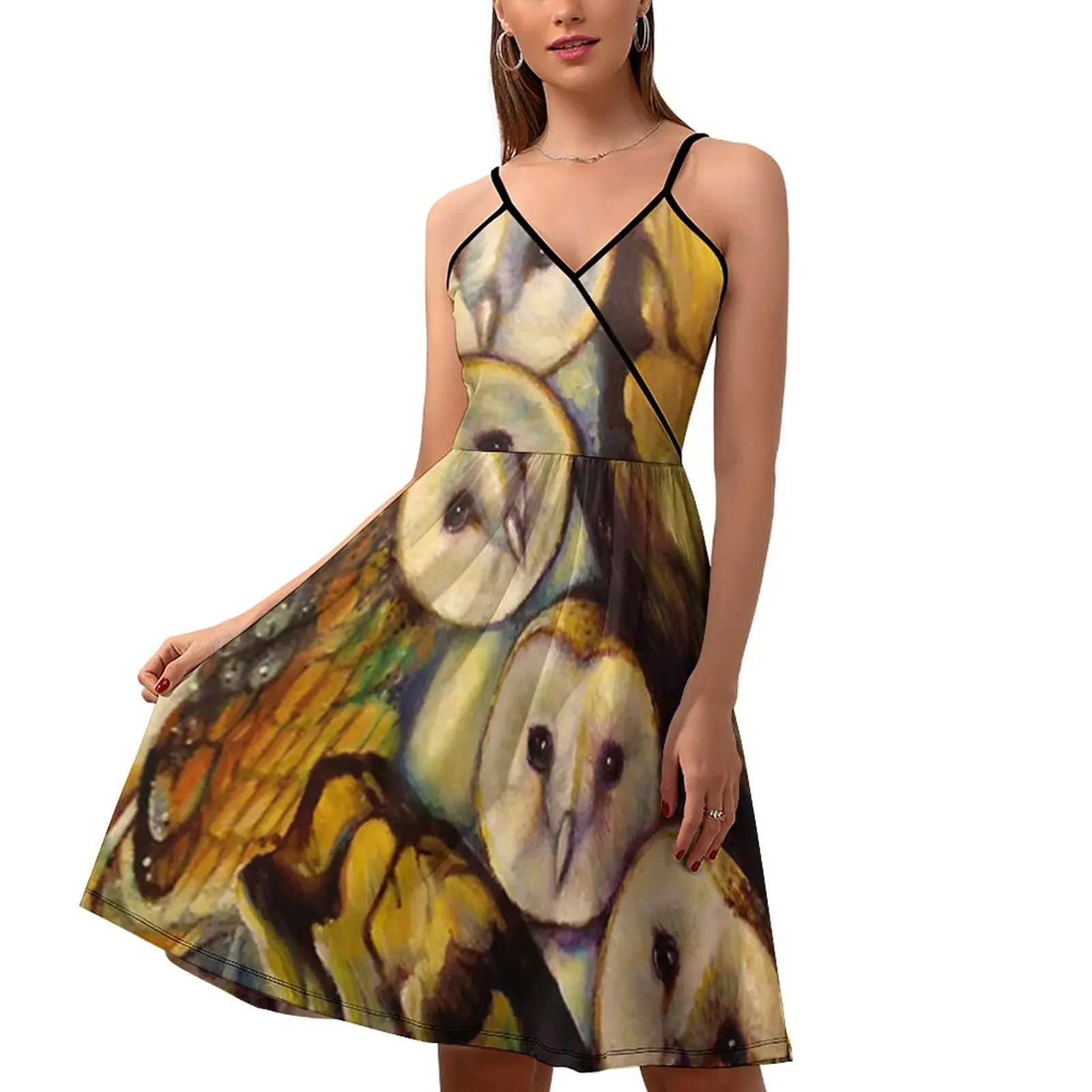 

Женское платье с принтом сарая сова, Элегантное повседневное платье с открытыми плечами и абстрактным Изображением Животных, праздничное платье на заказ, идея для подарка