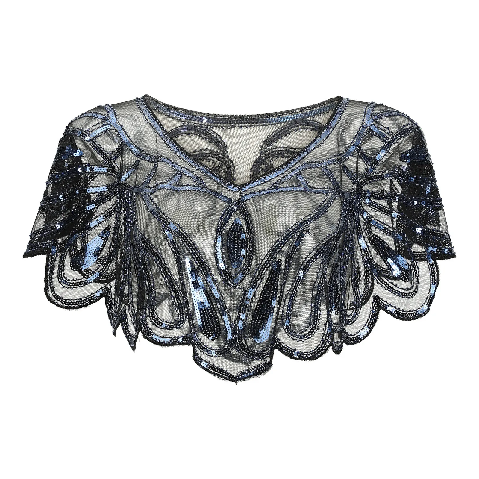 

Cover Cape 1920s Evening up Shawl Women's Beaded Bolero Flapper Sequin Women's Blouse Silk Top Shorts Teal Ladies Shirt