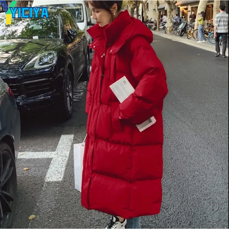 YICIYA Women's Winter Jacket 2023 Hooded Long Cotton Clothes Warm Thicken Windproof Streetwear Fashion Loose Oversized Coat Tops