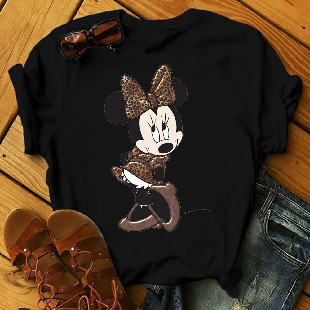 

Girls Minnie Mouse Cartoon Casual Tshirt Women's Custom Name Letters Combination Printed T-Shirt Ladies Black Tshirts