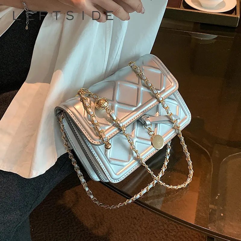 

LEFTSIDE Мини Серебряные Сумки из искусственной кожи с клапаном для женщин 2023 модные дизайнерские сумки и кошельки корейская модная сумка чере...