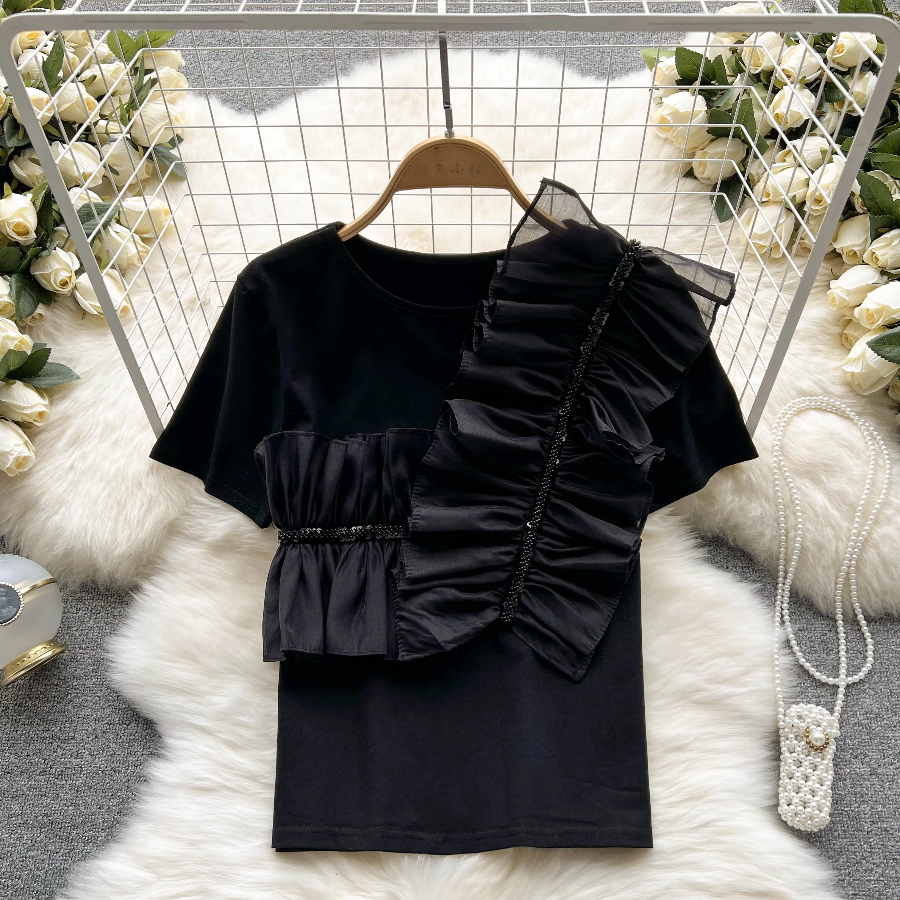 

Korobov Korean Chic Elegant Lace Sweet Women Blouses Vintage O Neck Long Sleeve Perspective Female Shirts OL Blusas Mujer