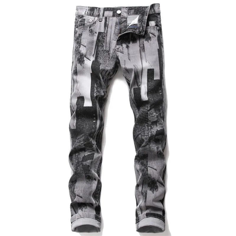 

2022new Hot Sale Original Design New Style Gray Printed Jeans Xintang Men's Pants oversized jeans