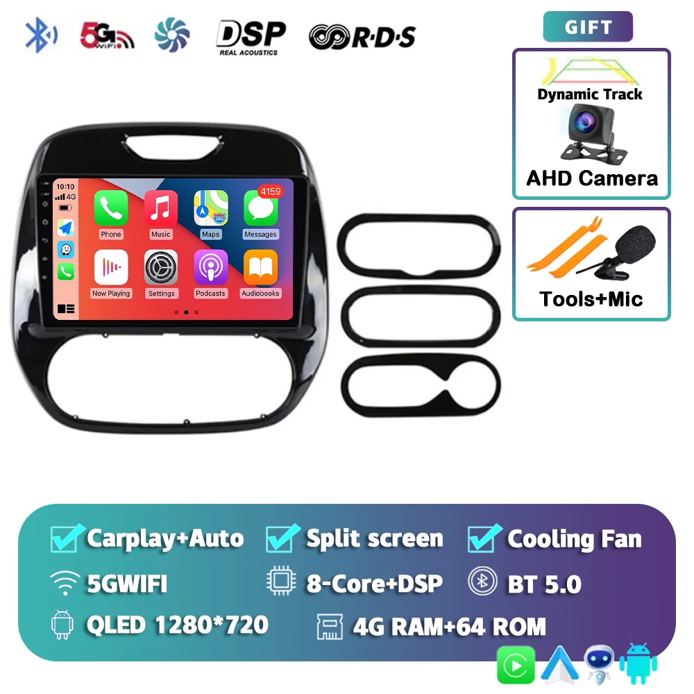 

Автомобильный радиоприемник Carplay Android 14, для Renault Kaptur Captur 2016 2017 2018 2019, мультимедийный плеер, стерео, 4G, GPS, DSP 360, камера