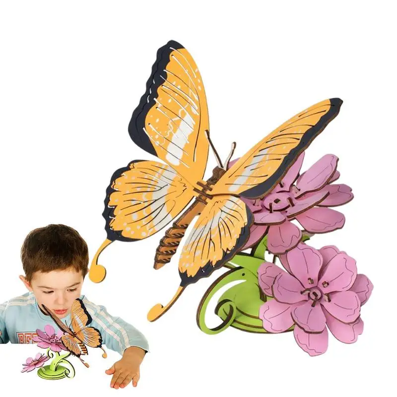 

3D Wooden Puzzles Wooden 3D Butterfly Animal Puzzles Mini Butterfly Model Brain Teaser Wood Puzzles Great Wooden Craft Kits DIY