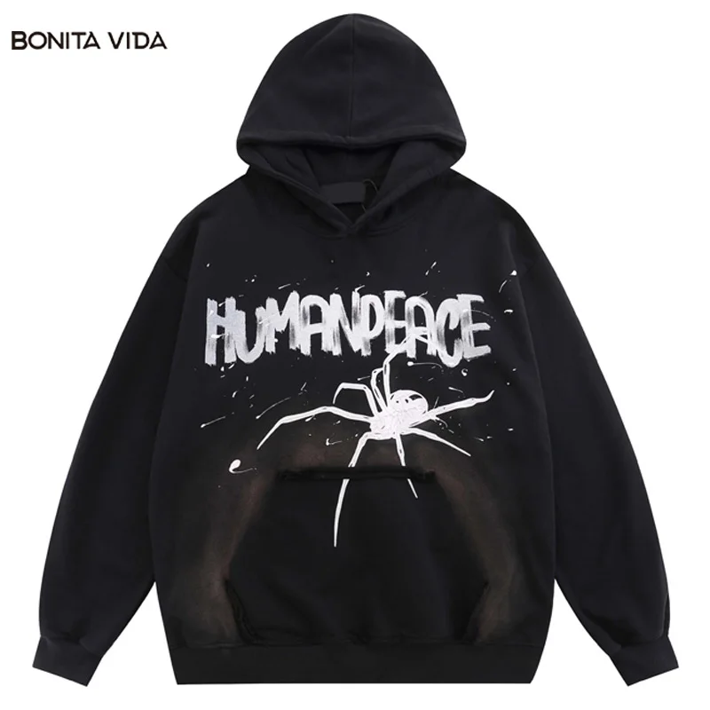 

Толстовка мужская оверсайз с капюшоном, Свитшот из плотного хлопка, стирка, в готическом стиле, Повседневная Свободная кофта, роскошный дизайн, Осень-зима 2023