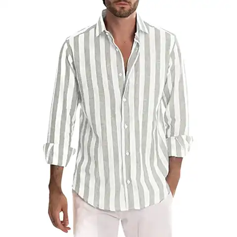 Мужская льняная рубашка в полоску, Повседневная рубашка с длинными рукавами, отложным воротником и пряжкой, в уличном стиле, лето 2022