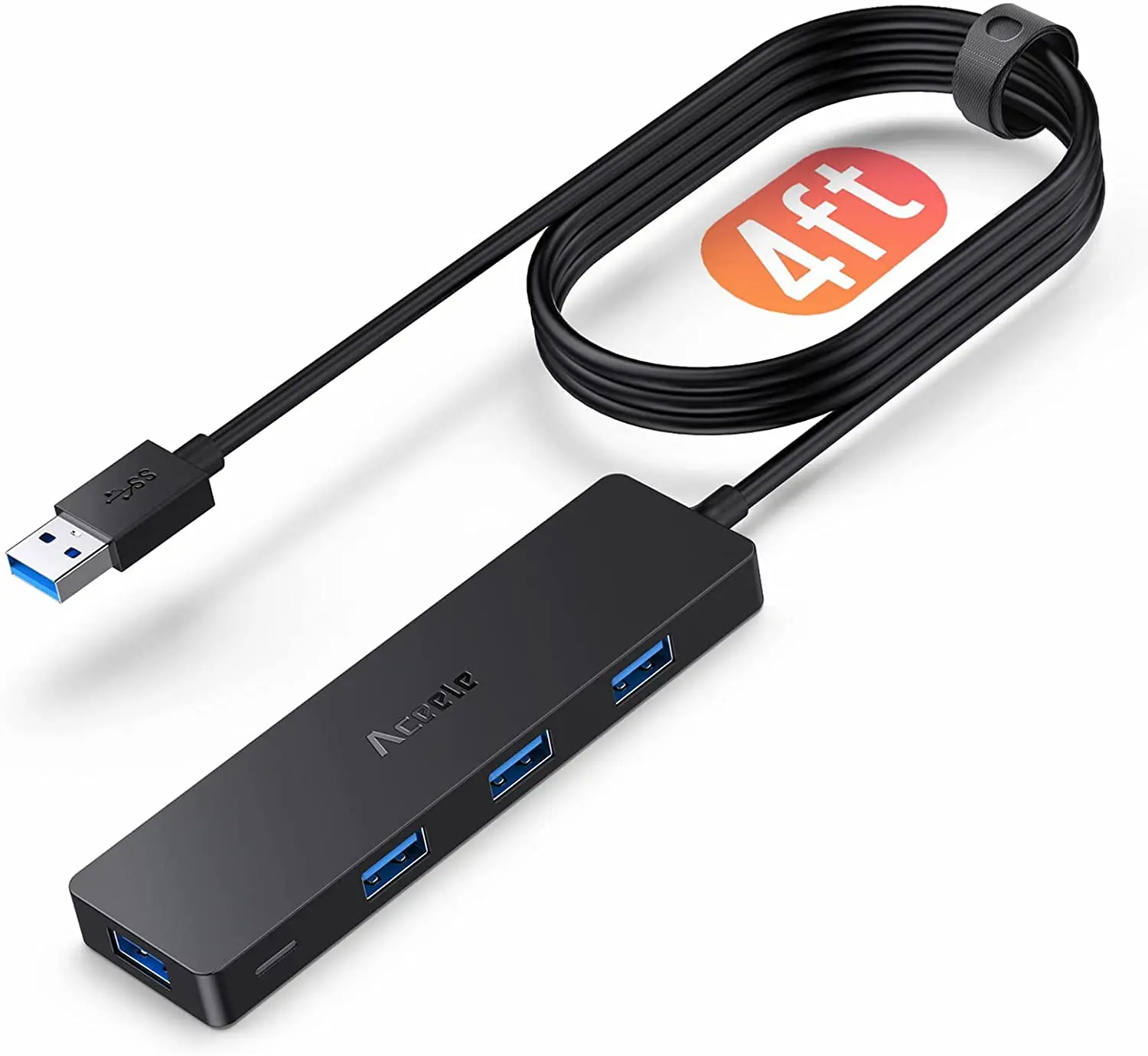 

Aceele USB Hub 3.0 Splitter with 4ft Extension Long Cable Cord [Charging Not Supported], 4-Port Extra Slim Multiport Expander