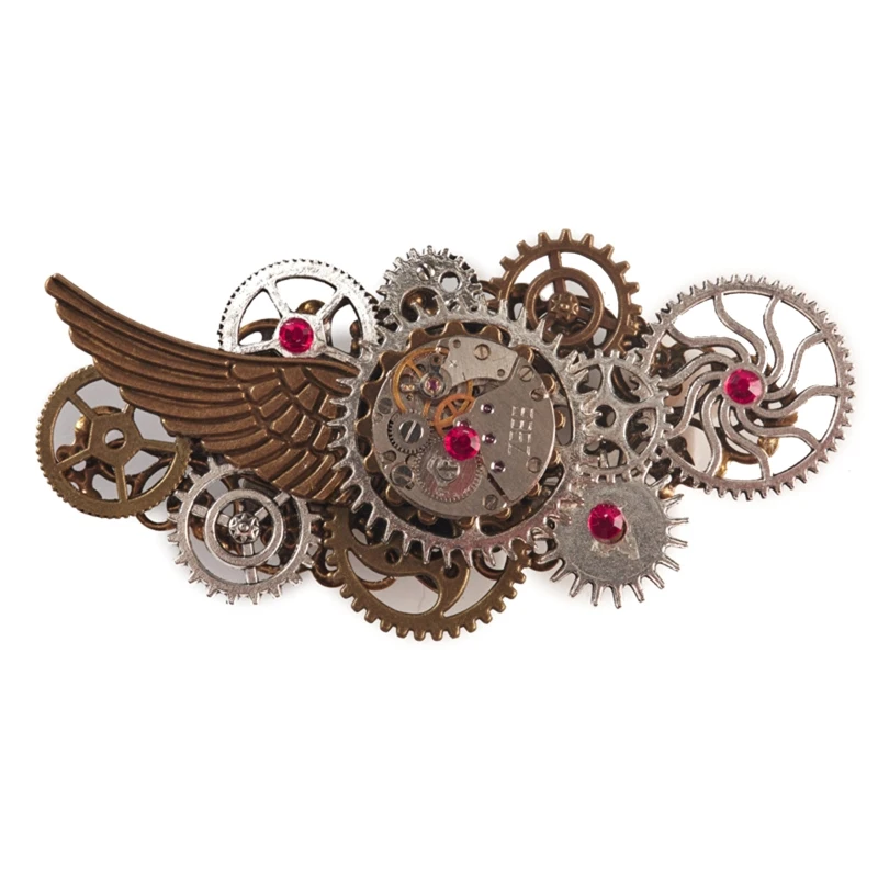 

E9LC Punk Gear Wings Shape Brooches Hairpin Halloween Theme Headwear Supplies