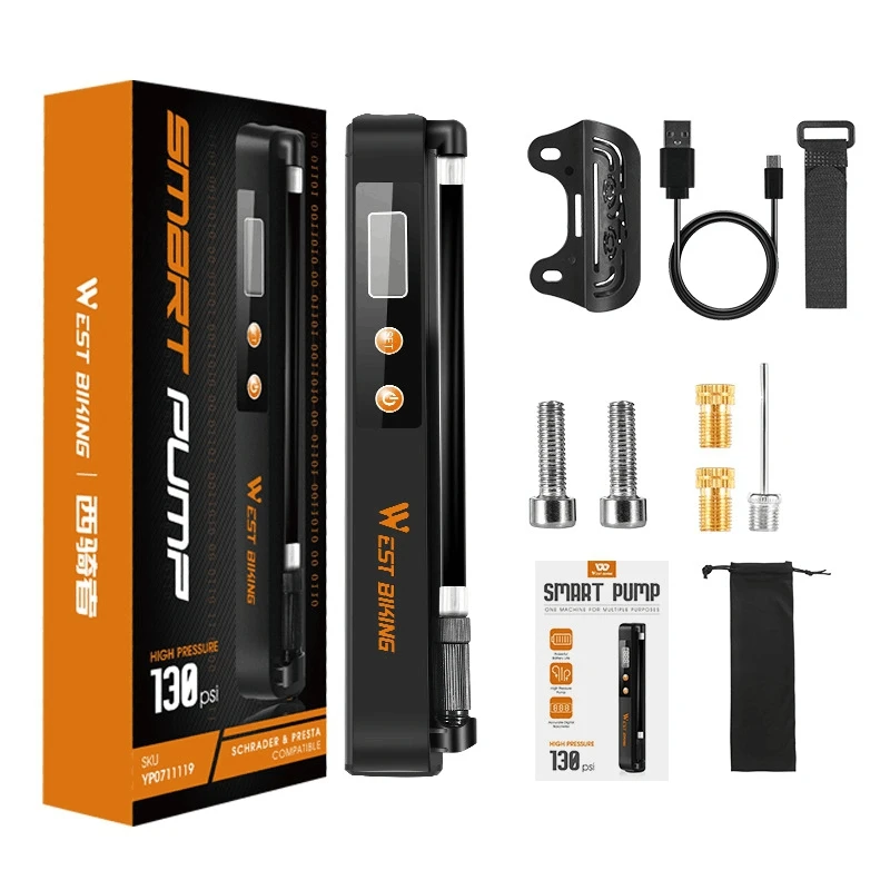 

WEST BIKING 7.4V 1500Mah Electric Bicycle Pump 130 PSI Tire Inflator With Pressure Gauge Rechargeable Bike Motorcycle Ball Pump