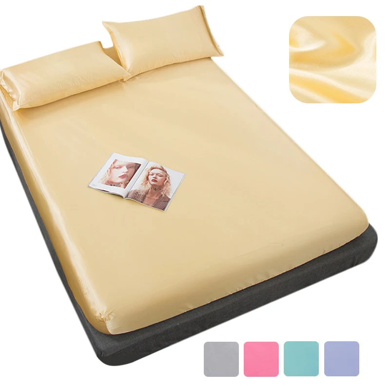 

Satin Bed Cover Sheets Silk Like Fitted Sheet with Elastic Band Luxury Mattress Cover, Twin Full Queen King Muti Size