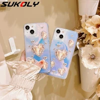 shockproof luxury laser bling love heart diamond pattern clear tpu case for iphone 13 pro max 12 pro 11 xs max xr x back cover