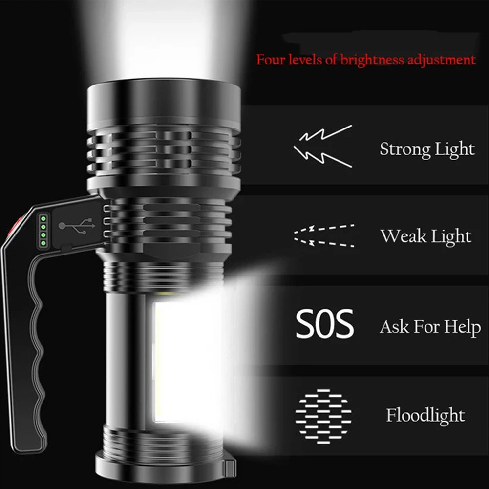 

LED COB Portable Searchlight 4 Modes Waterproof Portable Flashlight Spotlight Micro USB Charging Powerful Flashlight for Outdoor