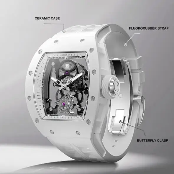 Фото Мужские часы CRONUSART Tourbillon с ручным заводом, механические наручные часы, водонепроницаемые, с керамическим корпусом, сапфировым стеклом, светящимся циферблатом №4