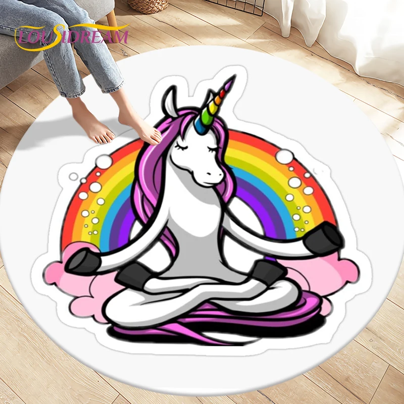 Children's Cartoon Cute Unicorn Animals Area Rug Round Carpets Rugs for Living Room,Kids Play Crawling Soft Non-slip Floor Mats images - 6