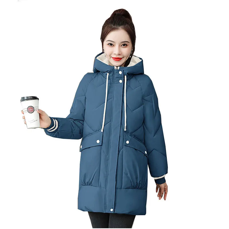 

Новинка 2022, зимняя свободная и утепленная куртка с капюшоном и хлопковой подкладкой, женское модное пальто, теплая куртка средней длины, женские парки