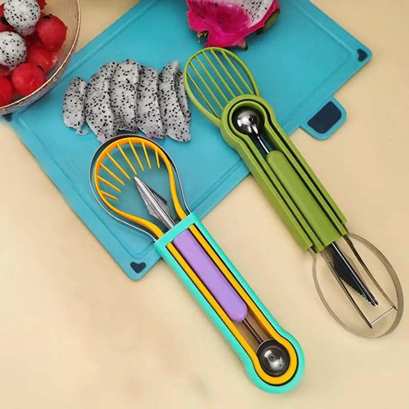 

3 In 1 Fruit Slicer Ergonomic Handle Avocado Pillar Multiple Usage Slicer Picker Dig Fruit Ball Also For Apples Pearls Cucumber