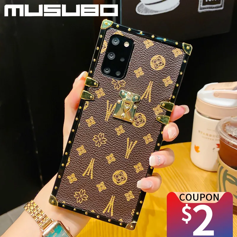 

Luxury Phone Square Case For Samsung Galaxy S22 plus s21 s20 s22 Ultra S21 s20 FE s10 plus Glitter Shine Genuine Leather Cover