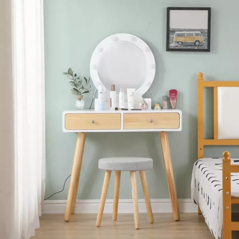 

Minimalist Dressing Table Of Bedroom Vanity Makeup Table Multi-function Dresser With Chair With Lamp Furniture 80*40*130cm HWC