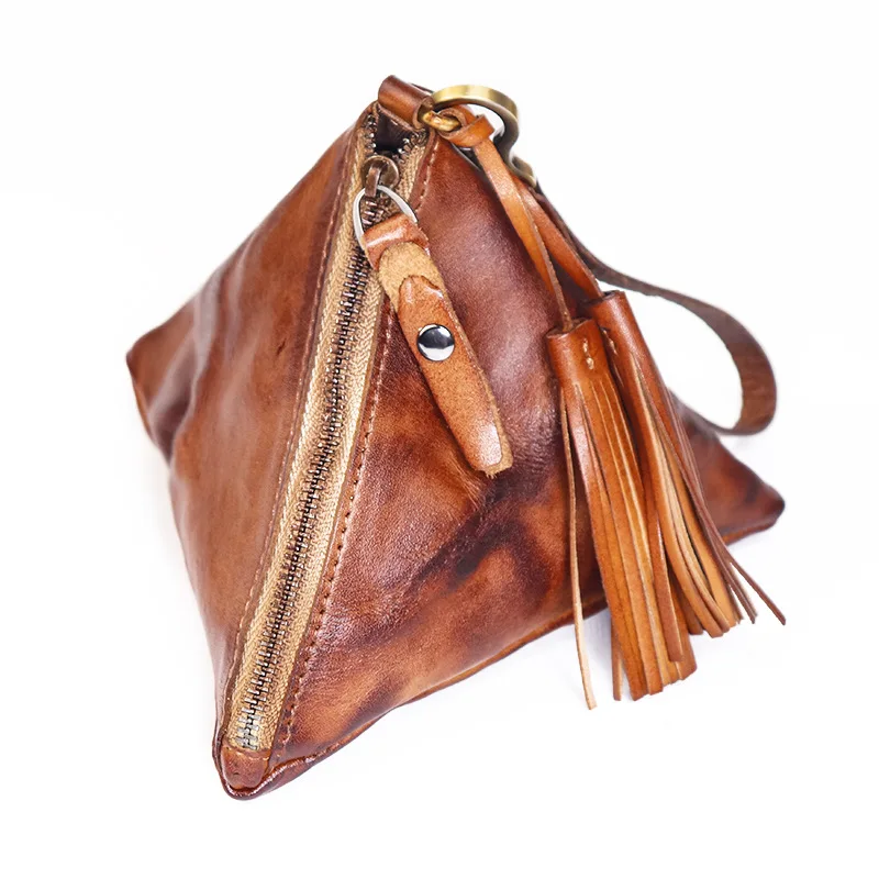 2023 Plant Tanned Leather Vintage Head Layer Cowhide Hand Bag Female Handmade Large Capacity Key Bag Coin Purse