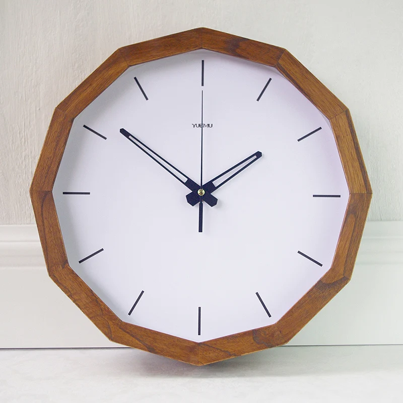 

12-sided solid wood wall clock living room ultra-quiet home decoration simple log wall watch bedroom modern Japanese clock
