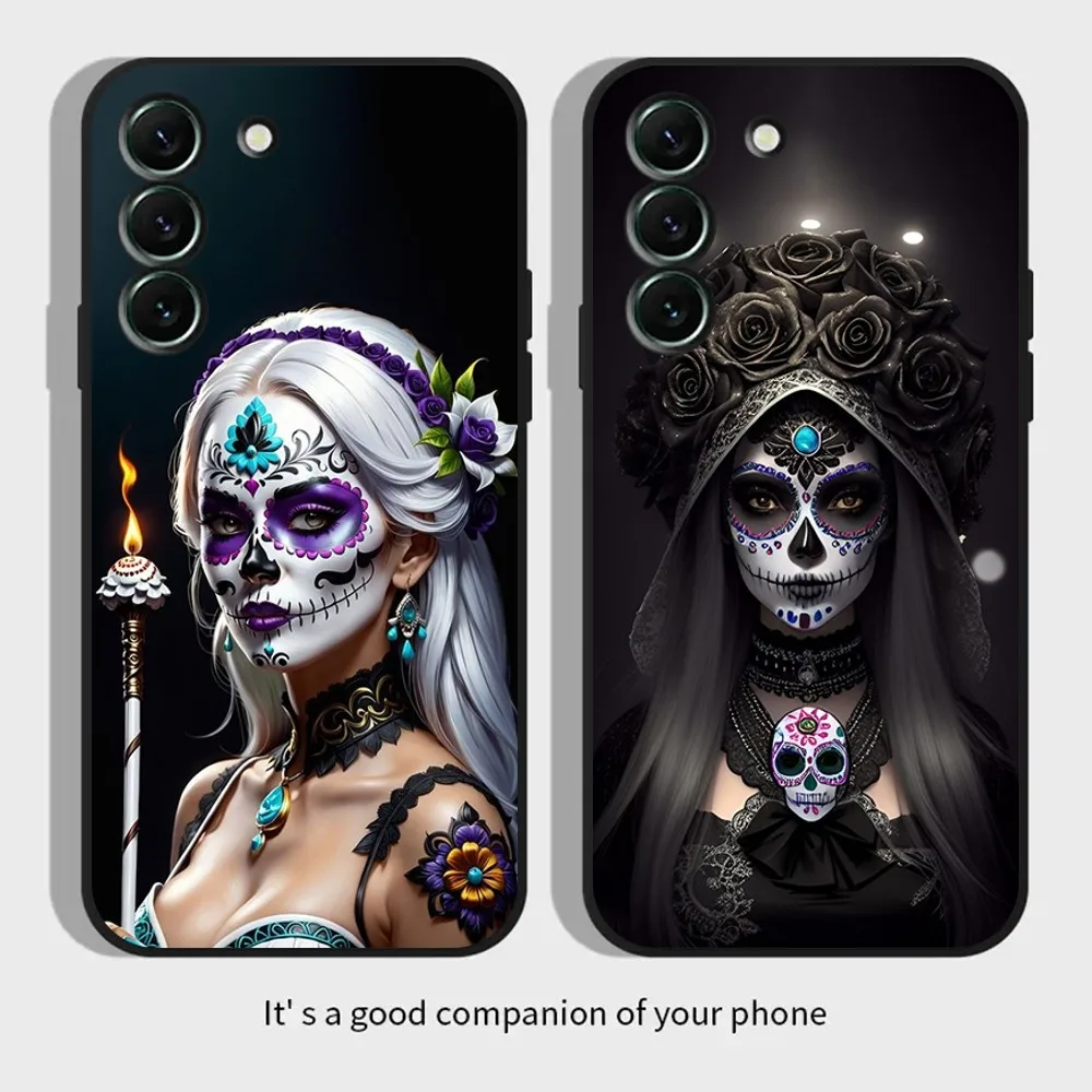 Чехол для телефона Mexican Catrina Skull Girl SamsungS24 S23 S22 S21 S20 Ultra Pro S10 S30Plus 20 Black Cover
