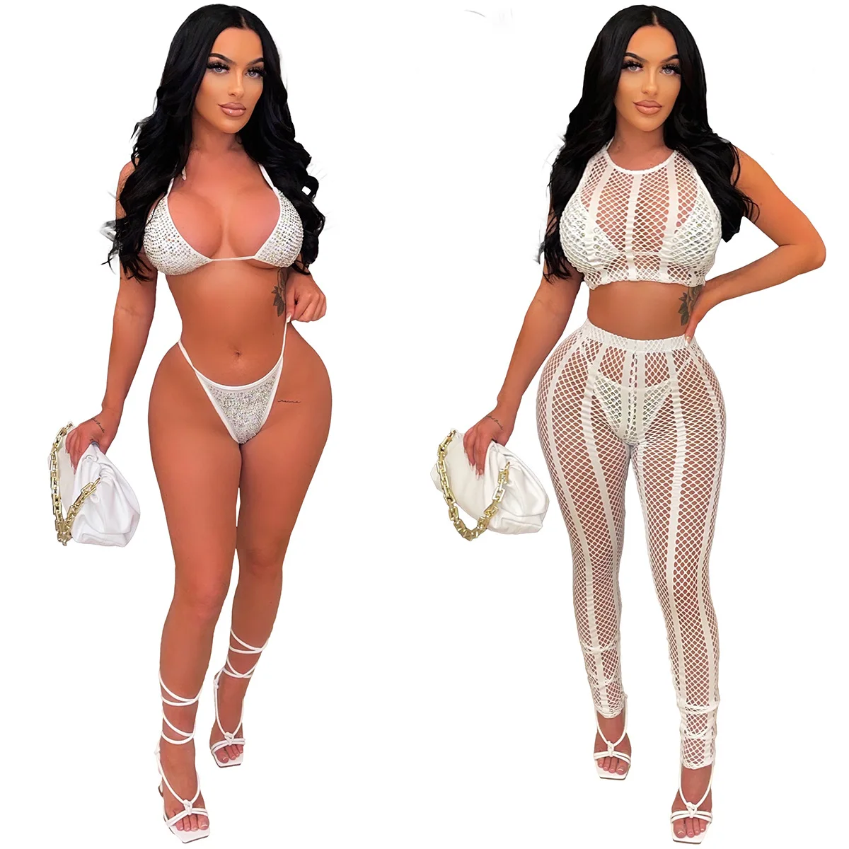 

Sexy Women Swimsuit 4 PCS Set Hollow Out Solid Color Bikini Swimwear Clothes For Women Outfit