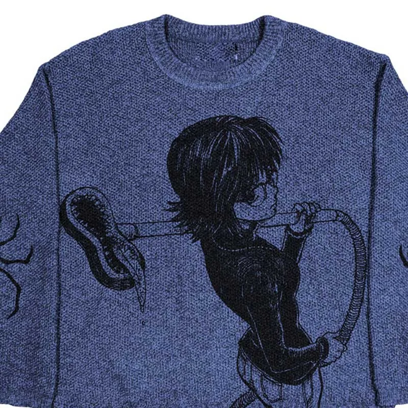 Женский укороченный вязаный свитер Y2K с винтажным свободным кроем и круглым