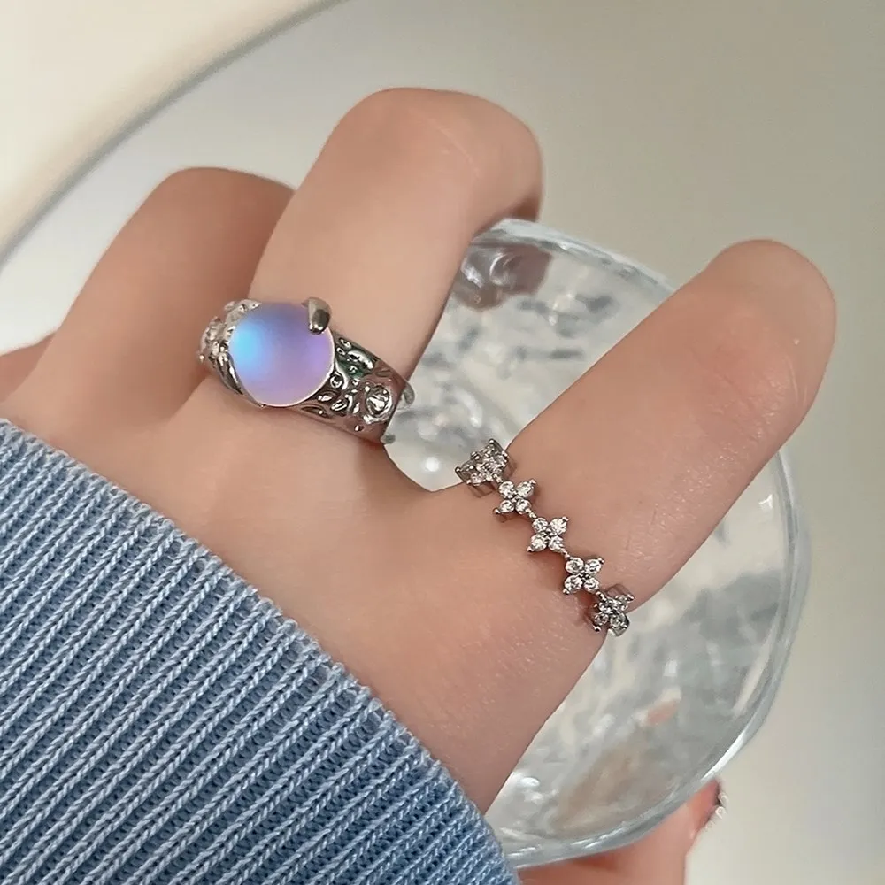 

Exquisite Moonstone Rhinestone Rings for Women Egirl 2022 Ins Trendy Ring Creative Finger Y2K Party Lover Jewelry Gift