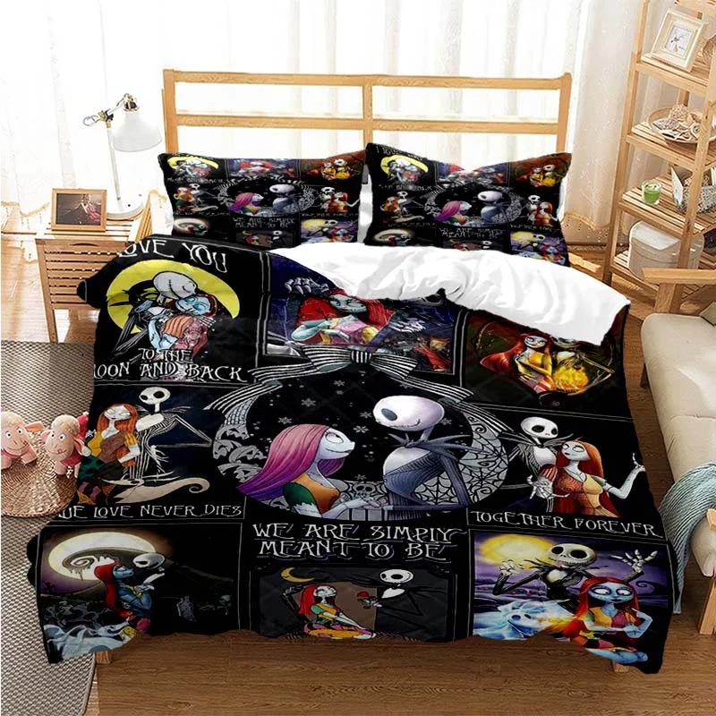 Nightmare Before Christmas Duvet Cover Set,Jack and Sally Valentine's Day Christmas Bedding Set 2/3PCS Comforter Cover King Size images - 6