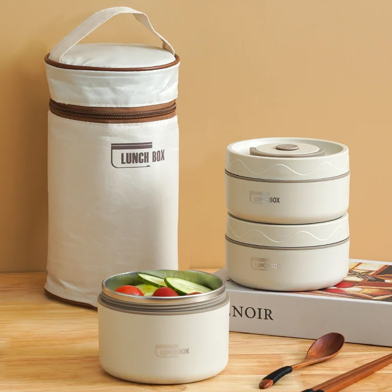 

Stainless Steel Insulated Lunch Box Office Worker Student Portable Lunch Box round Multi-Layer Bento Box Tableware Thermal Box