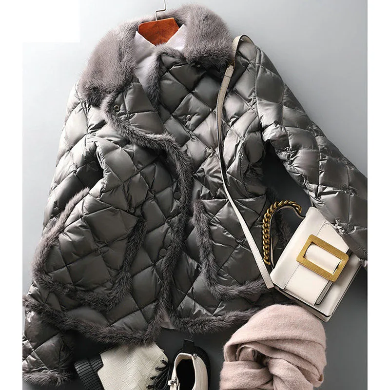 Padded Down Jacket Female 2023 Winter Cotton Padded Clothes Artificial Mink Hair Splicing Warm Drape Coat for Woman Down Coat