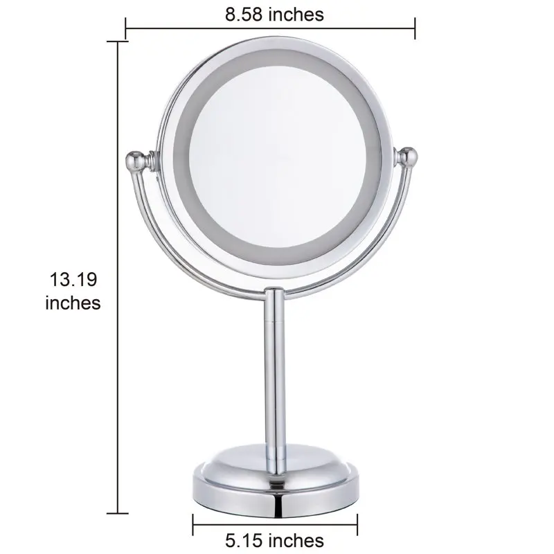 

Chic 13.19" Chrome Freestanding Round LED Lighted Vanity Mirror - Glam up Your Room!