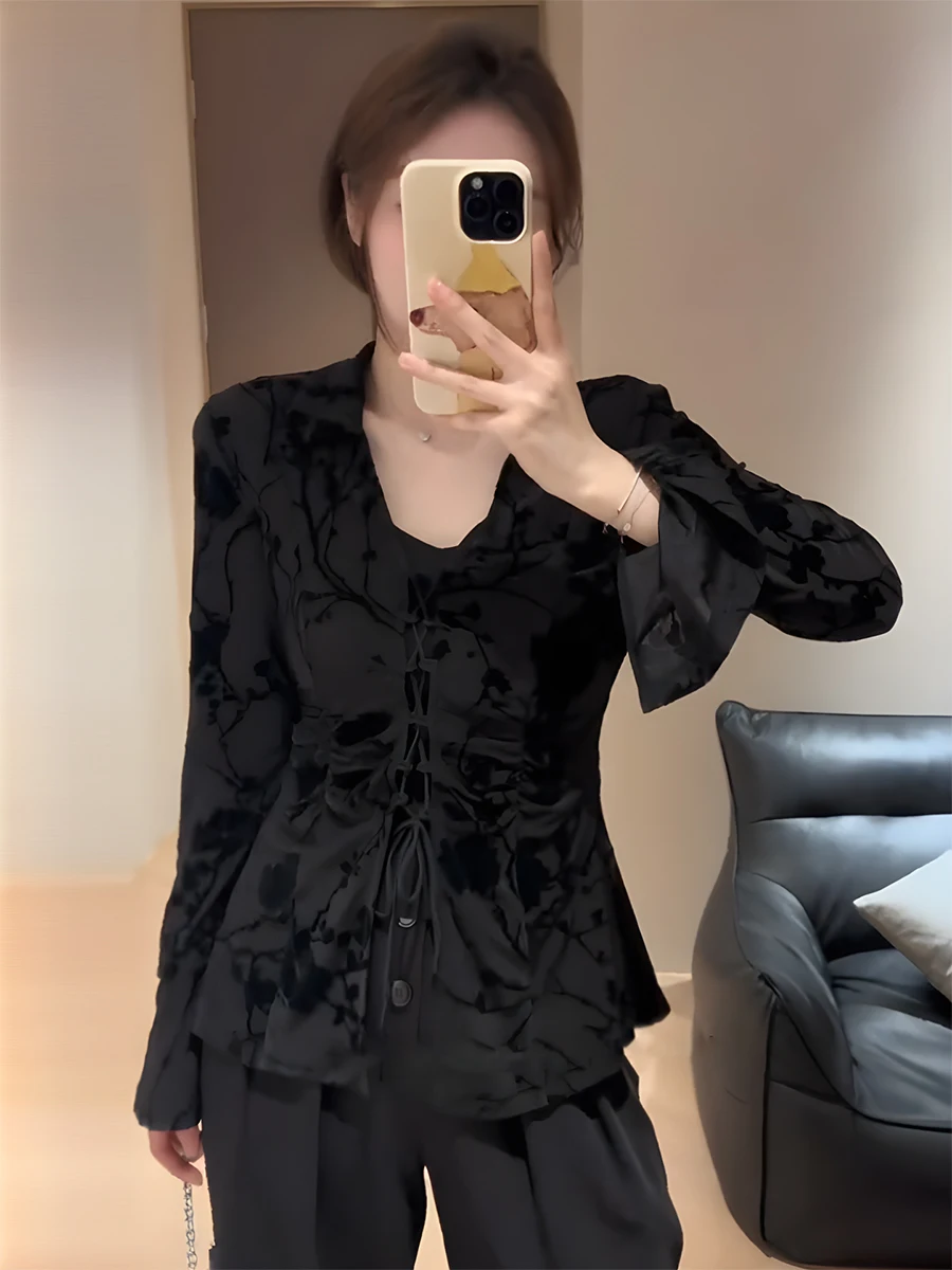 Plus Size Plus size New Chinese Jacquard Long sleeve Knit Women Autumn and Winter Chubby Waist Hugging Chic Slimming Black Sh... |