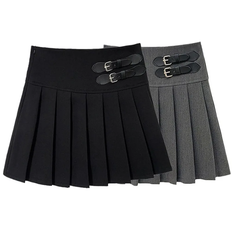 

90s Y2K Harajuku Aesthetic Pleated Mini Skirt Woman Solid Korean A Line High Waist Fairy Grunge School Kawaii Women's Skirts