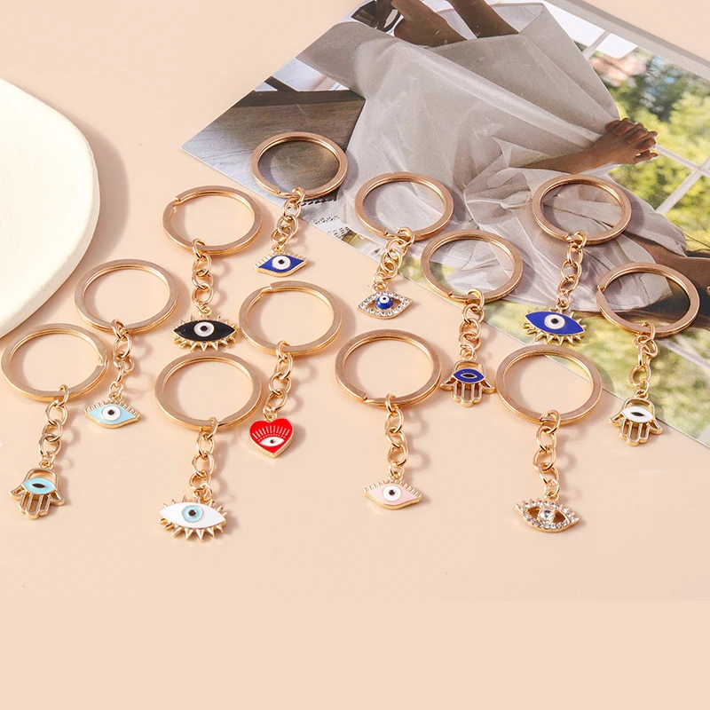 

Cute Turkish Evil Eye Hamsa Keychain Bohemia Key Rings Gift for Women Men Handbag Pendants Handmade Jewelry Accessories