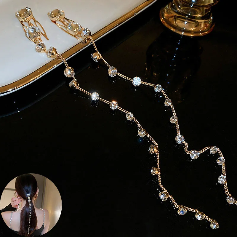 

Shiny Rhinestone Head Chain Invisible Hairpin Hair Clip Headdress Fashion Silver Color Chain Hairpins Women Long Tassel Hairwear