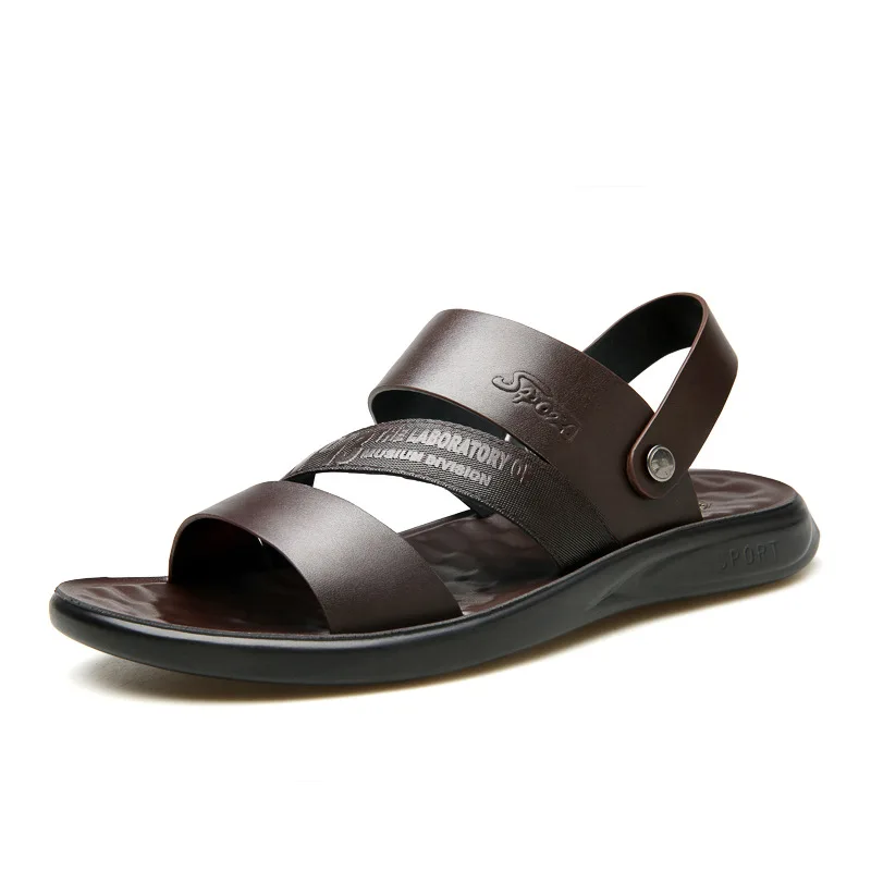 

Men's Genuine Leather Sandals Summer Casual Men Beach Sandals Roman Style High Quality Non-slip Flat Slides Fashion Male Shoes