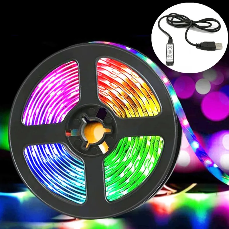 

LED Strip Light RGB 2835 Flexible Lamp Tape Diode USB Cable 3 Key Control DC5V 1M 2M 3M 4M 5M Desk Screen TV Background Lighting