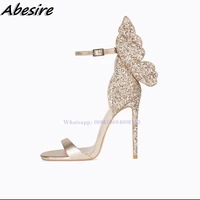 abesire new womens sandals butterfly decor sliver bling thin high heels summer shoes for women fashion stilettos silver sandals