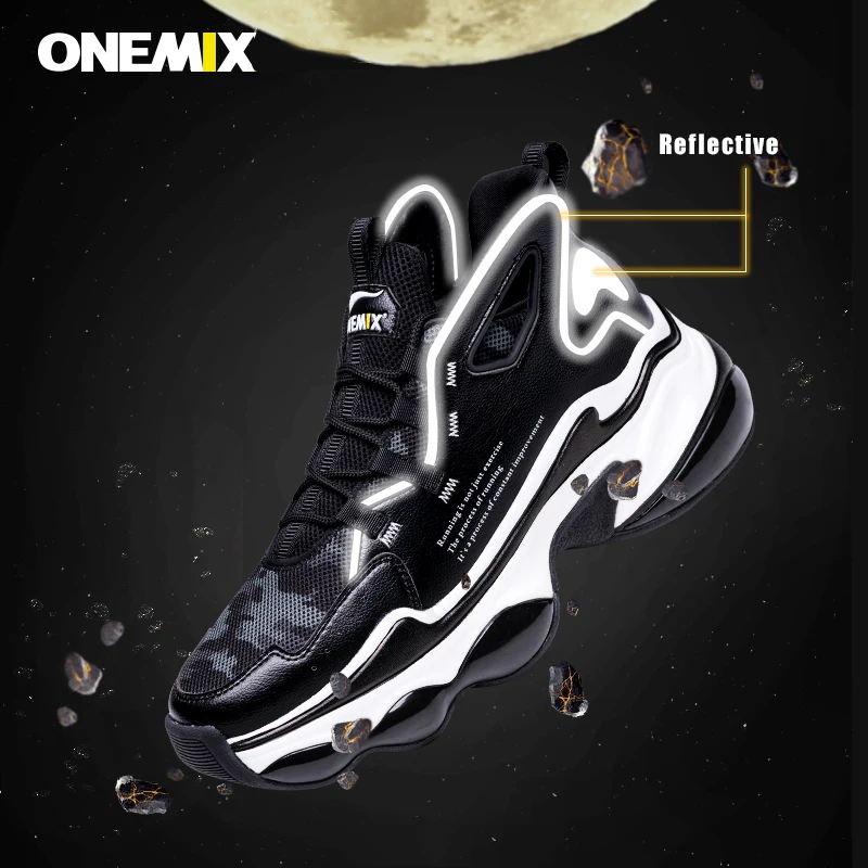 ONEMIX Sport Shoes for Men Air Cushion Breathable Mesh Black White Sneakers for Woman Reflective PLatform Footwear Running Shoes