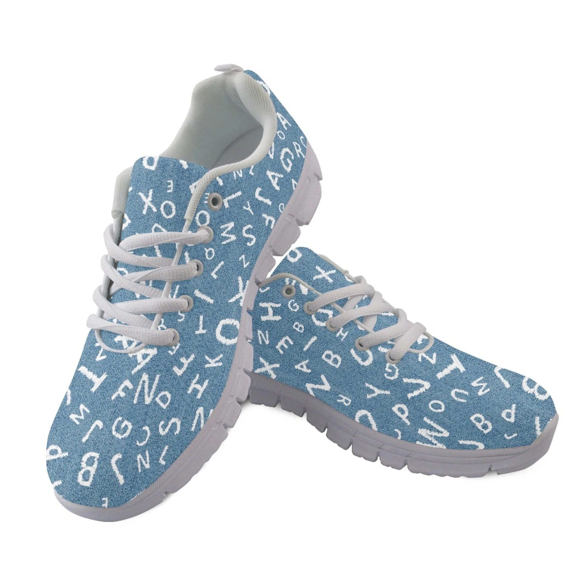 

Yikeluo English Alphabet Print New Fashion Women's Shoes Casual Sneakers Autumn Female Lace-up Mesh Walking Footwear for Girls