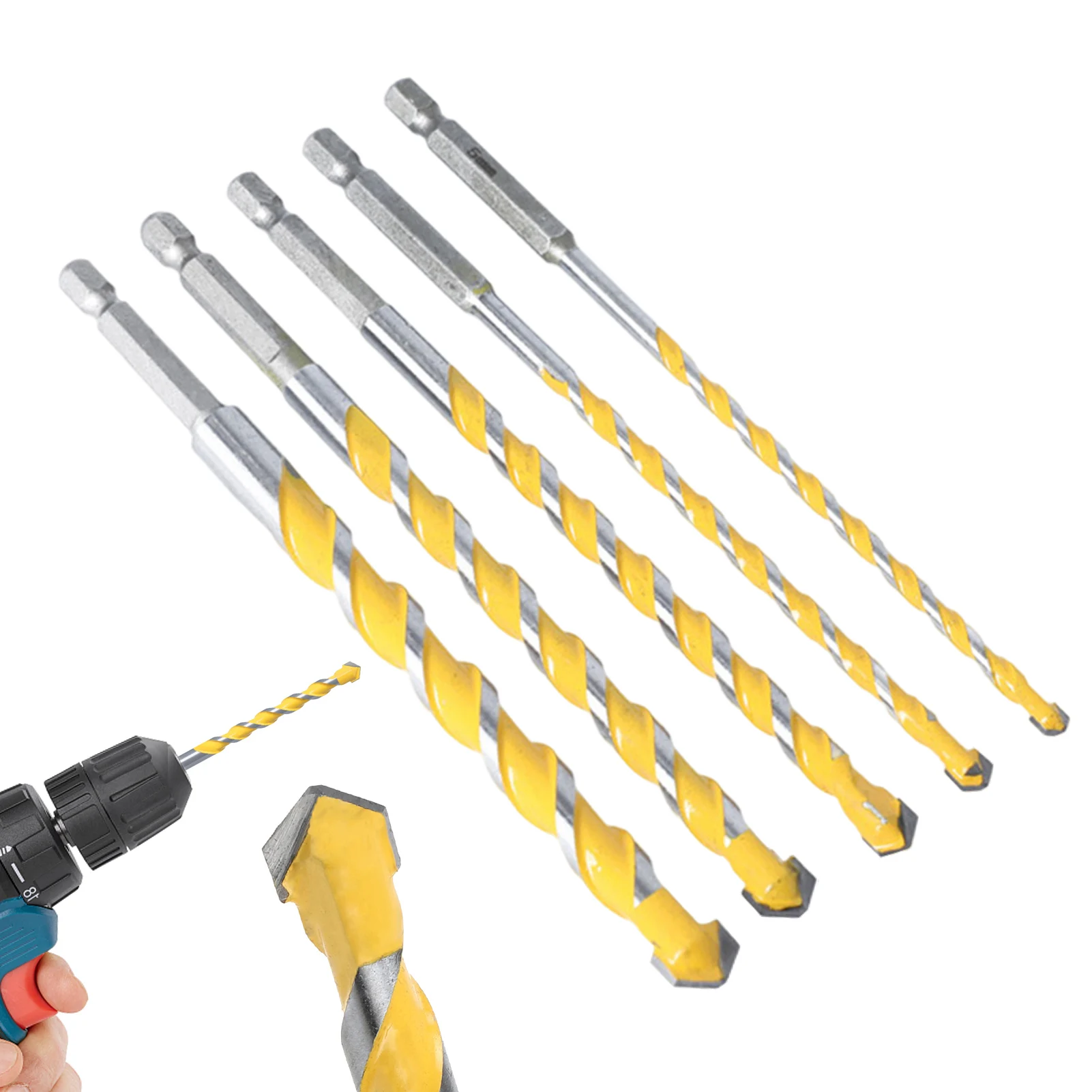 

Concrete Drill Bit Set Tile Industrial Strength Hammer Masonry Tools Professional Home Carbide Tip Hex Shank Plastic Cement